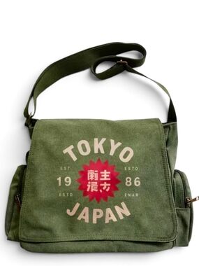 Tokyo Japan Olive Green Canvas Messenger Bag NEW!